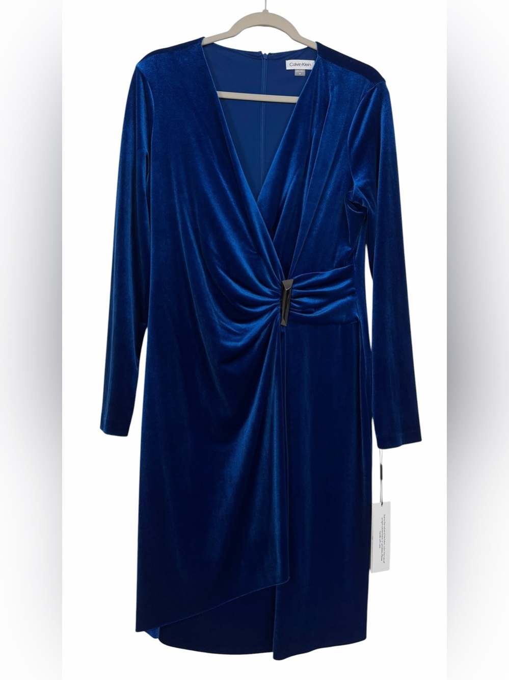Calvin Klein Velvet V-Neck Long Sleeve Dress Sapphire Blue Size 14
